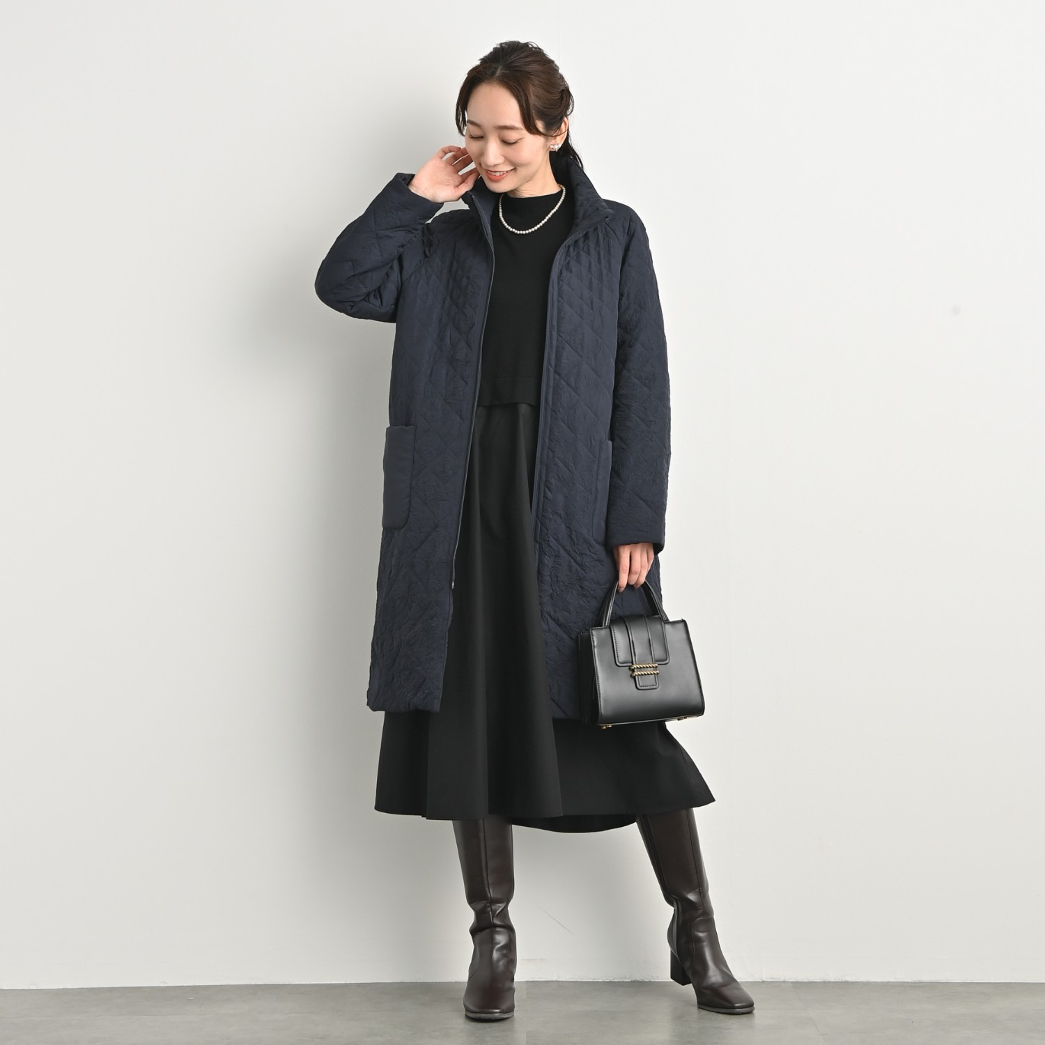 元町ゼラール ワッシャータフタ グラデーションキルト スタンドロングコート