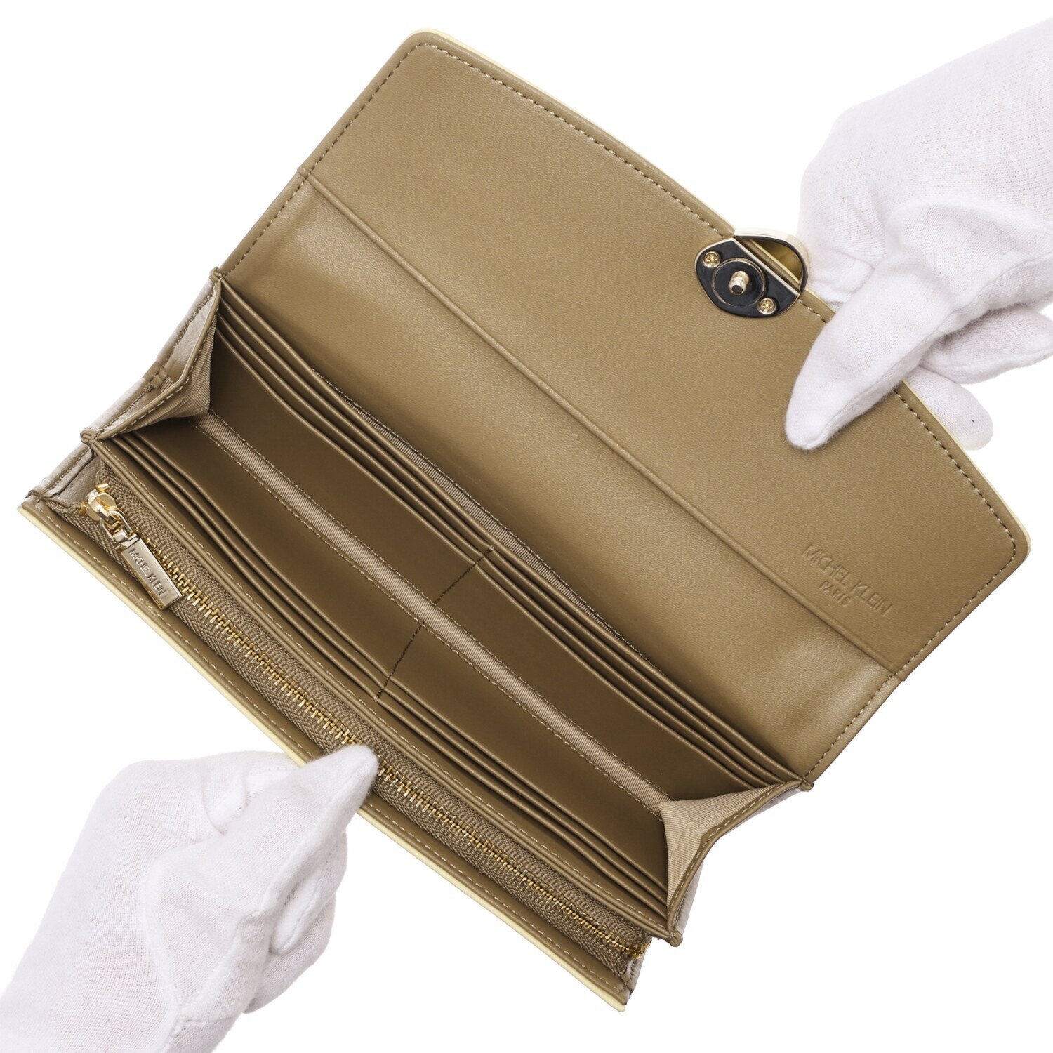 ミッシェル　クラン はっ水 牛革シュリンク型押し ストーンデザインホック式 長財布