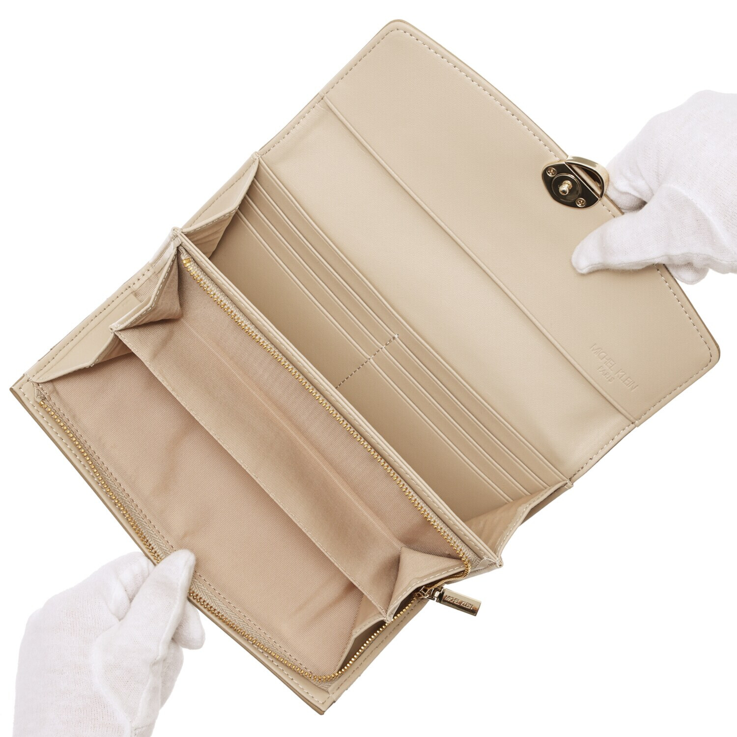 ミッシェル　クラン はっ水 牛革シュリンク型押し ストーンデザインホック式 長財布