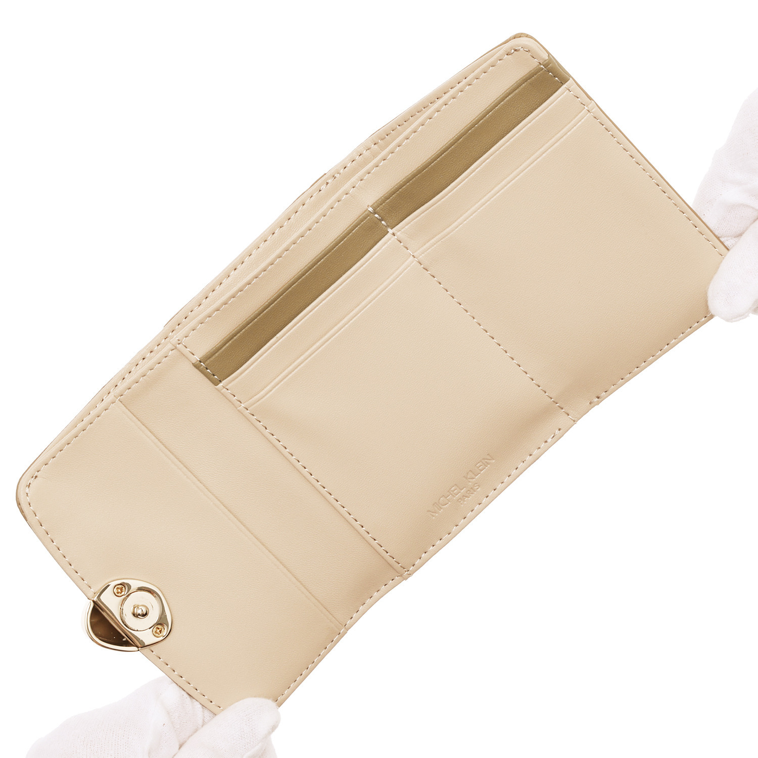 ミッシェル　クラン はっ水 牛革シュリンク型押し ストーンデザインホック式 二つ折り財布