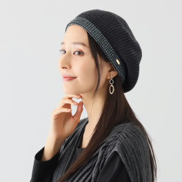 ヘ・エラ メリノウール１００％ バイカラーライン アクセント ニットベレー帽