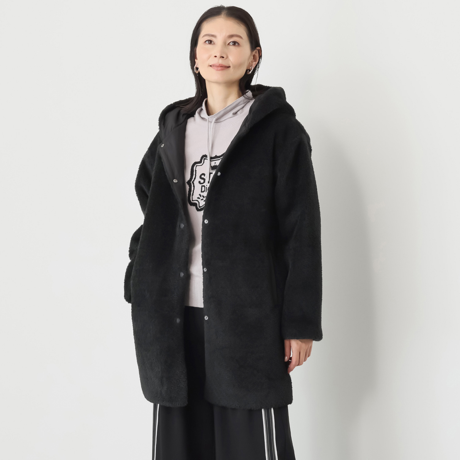 スタイル・ラヴィー キルティングアクセント 立体的なカットが新しい エコファー フーディーコート