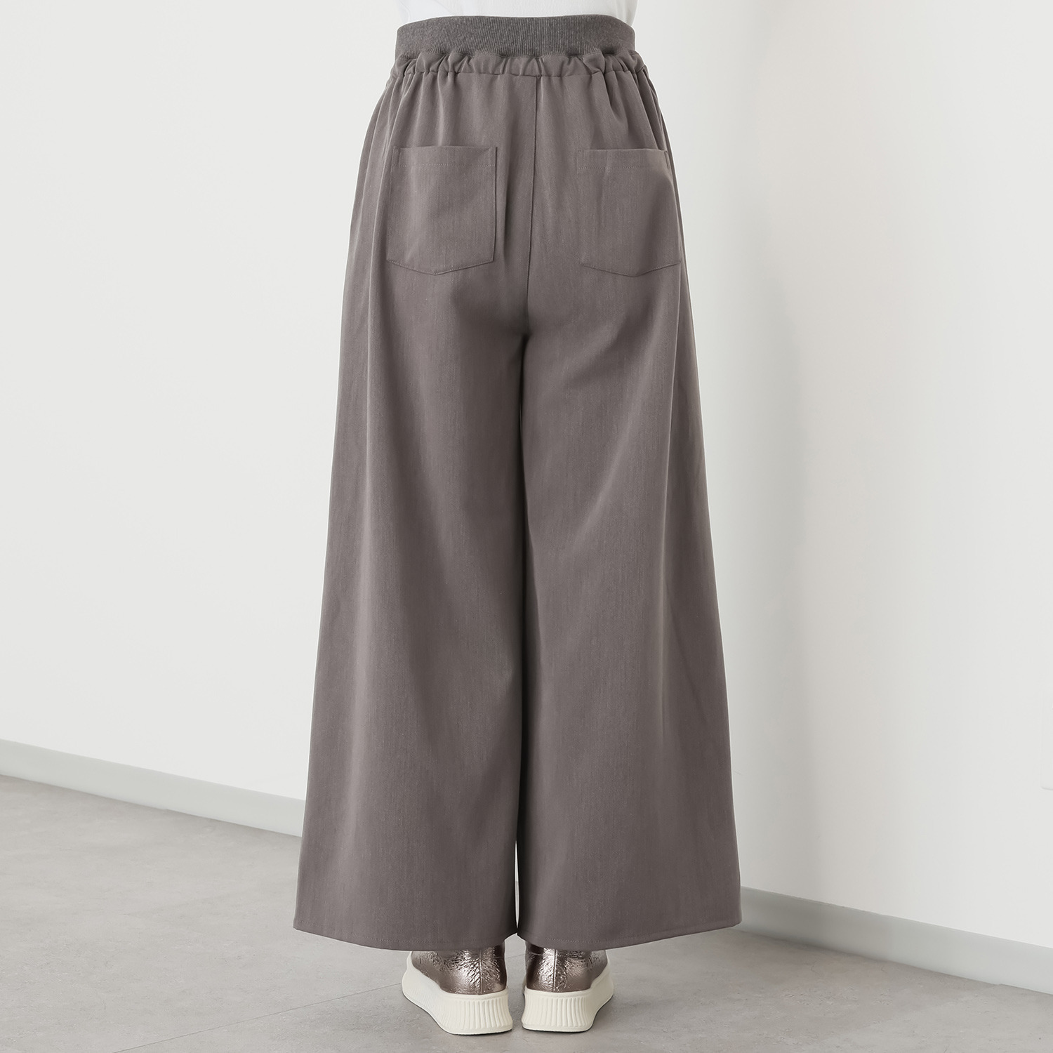 スタイル・ラヴィー ラインアクセント リブ付 モードなワイドパンツ