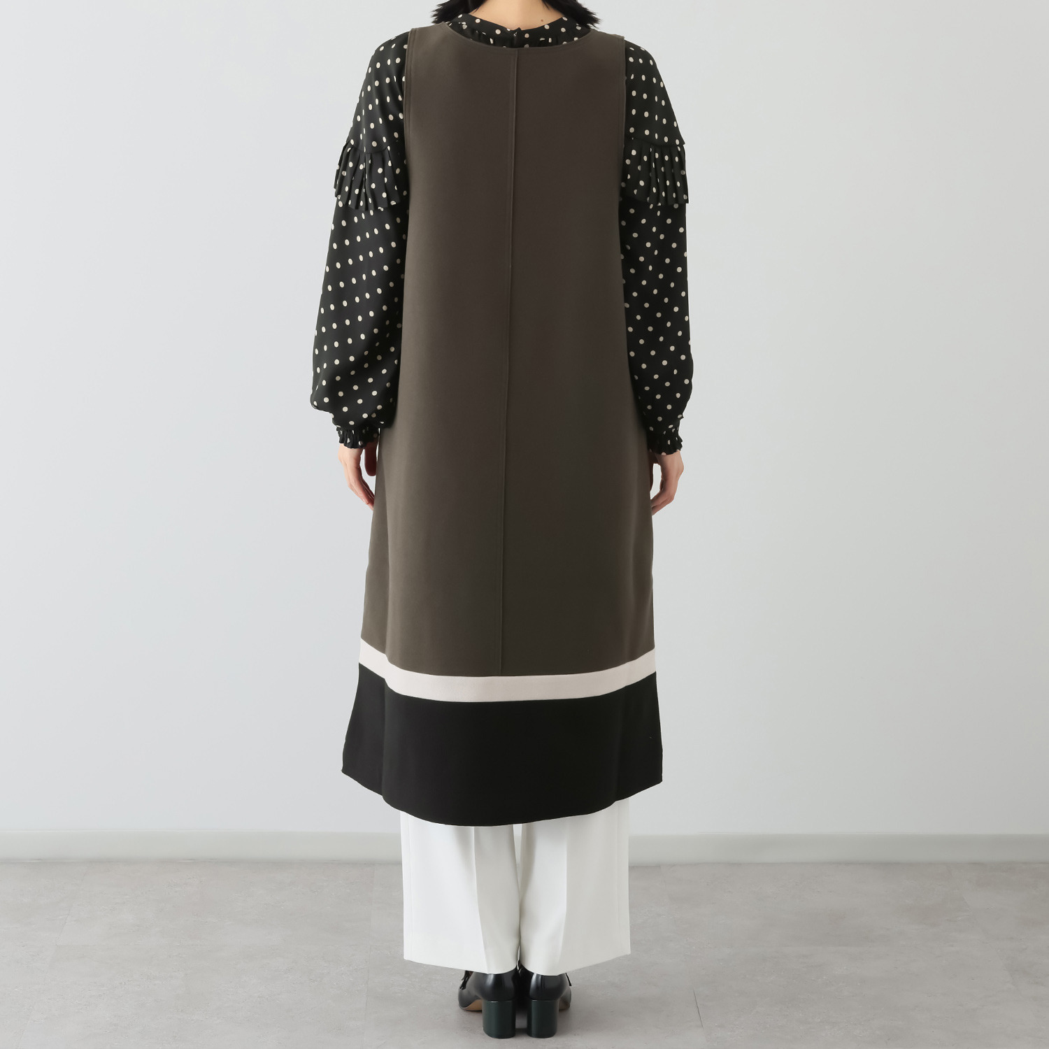 スタイル・ラヴィー バイカラー切替 ウールライクフラノ ジャンスカワンピース