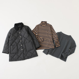 モカサン　ジュンコシマダ 中綿キルトコート＆ 吸湿発熱 ボーダープルオーバー＆ 裏起毛プルオーバー 冬のハッピー３点セット