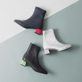 ニカル ストレッチシープレザー バイカラーヒールブーツ