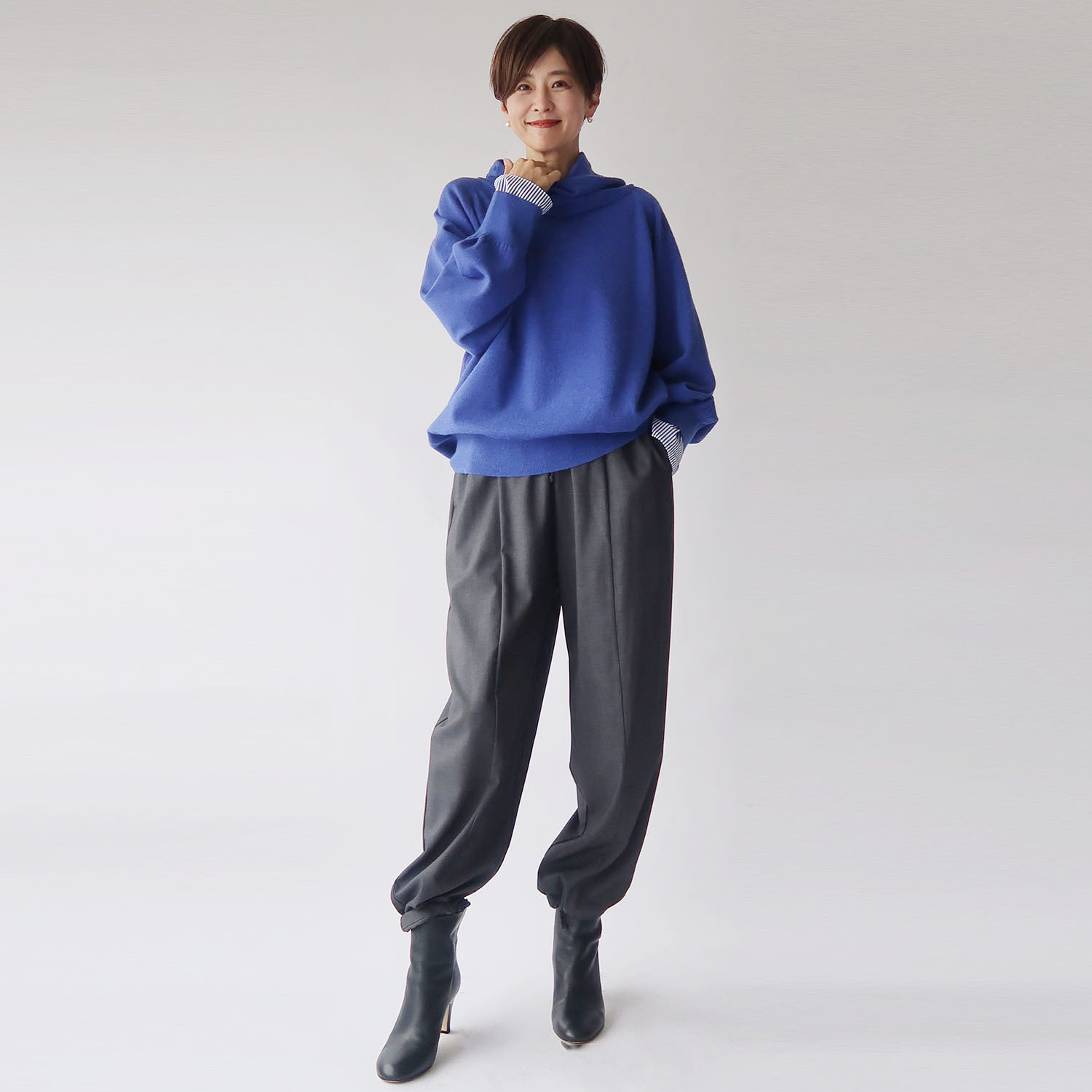 クワンティシ ストライプカフス付 オフタートル ニットプルオーバー