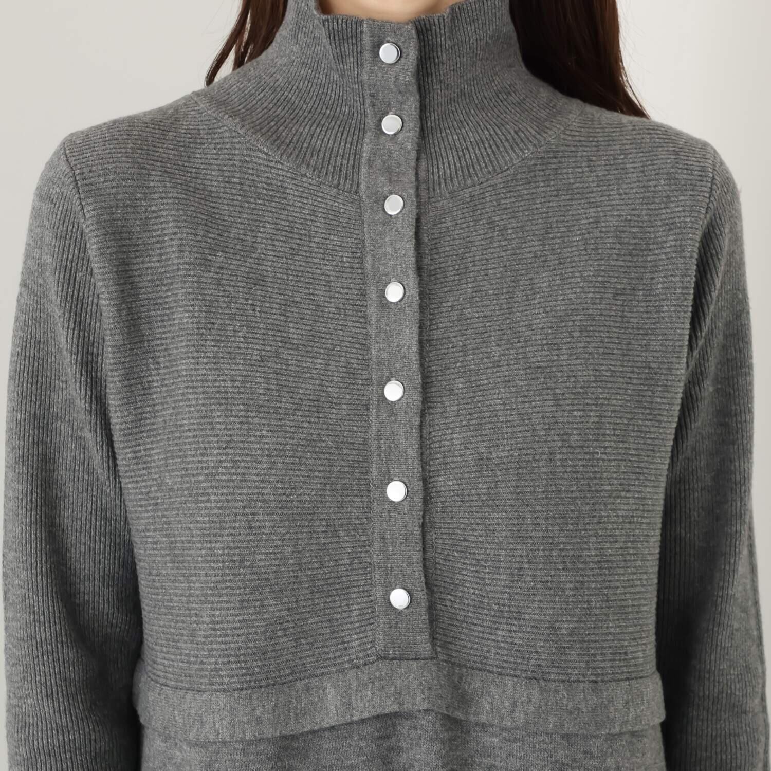 フーア フロントボタン ハイネック ニットワンピース