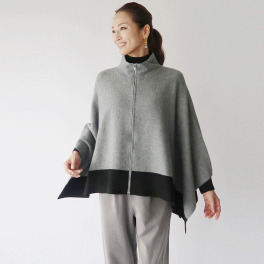フーア 配色アクセント ジップ付 ニットケープ