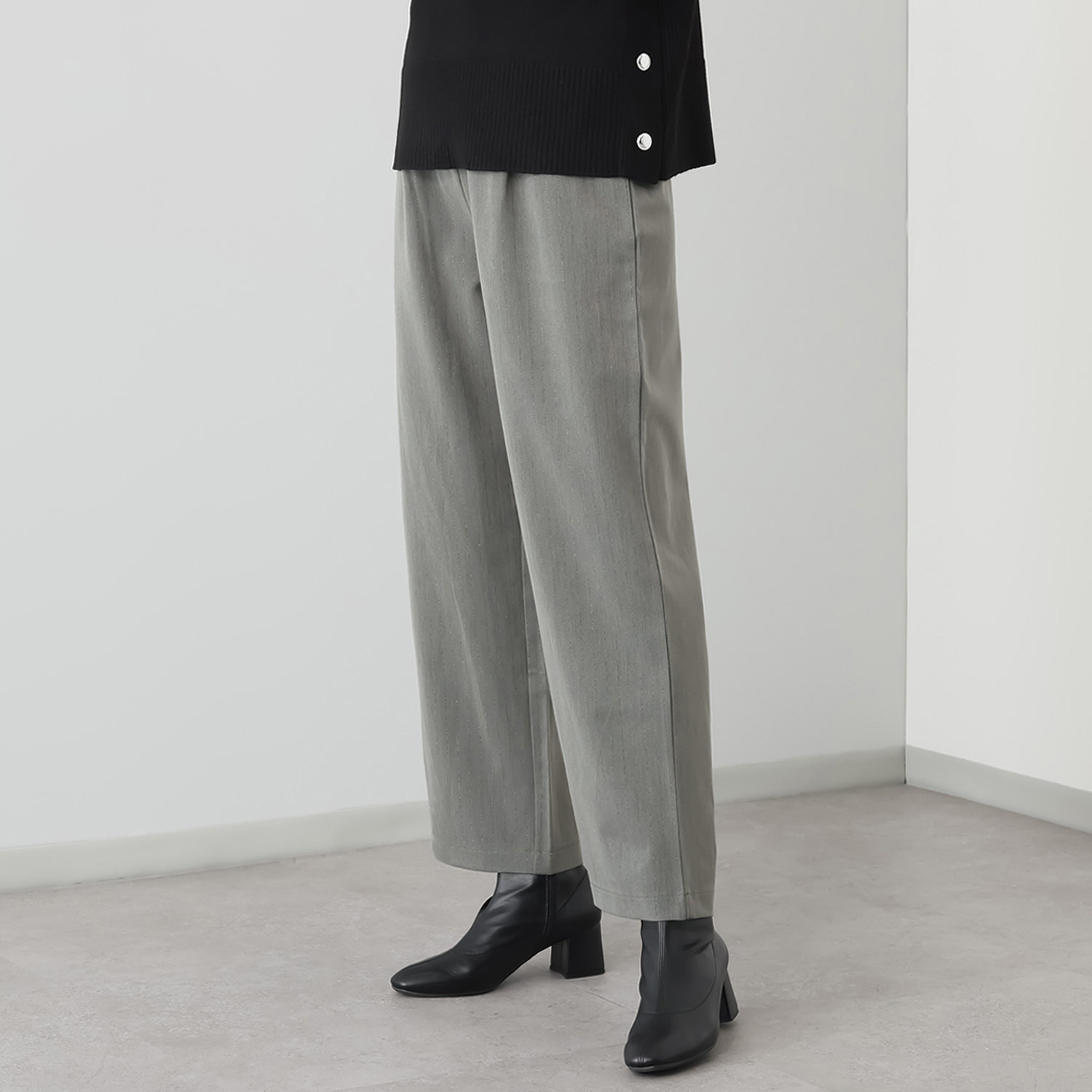 フーア ラメストライプ セミワイドパンツ