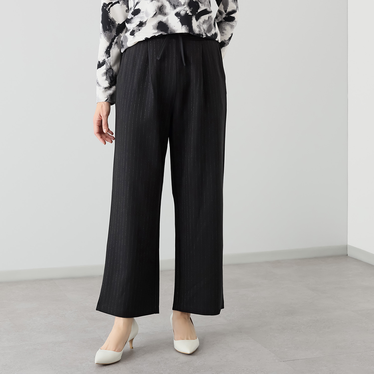 フーア ラメストライプ セミワイドパンツ