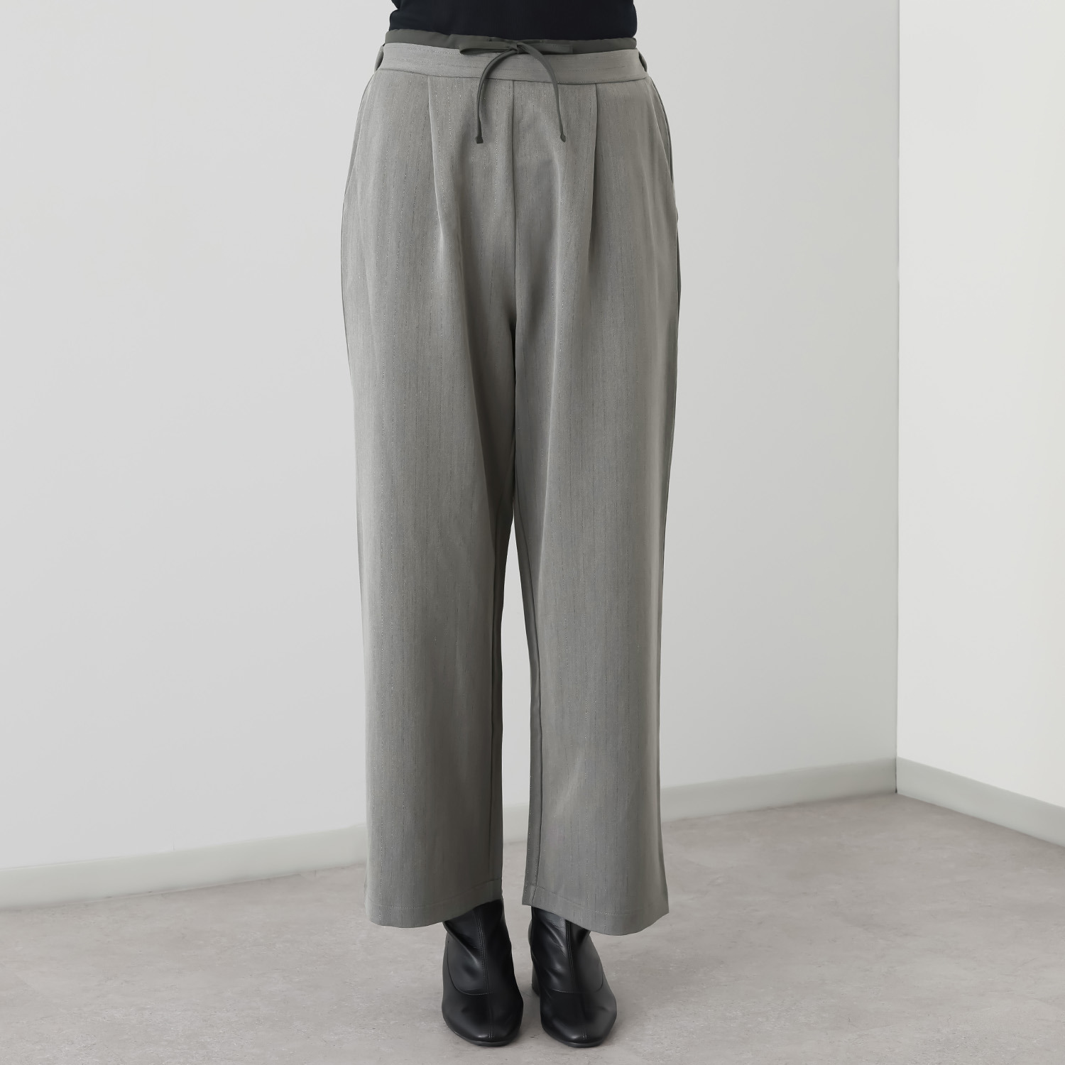 フーア ラメストライプ セミワイドパンツ