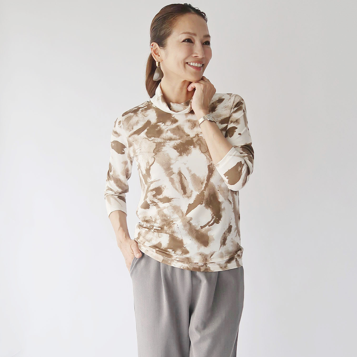 フーア グラデーションプリント ハイネック カットソープルオーバー