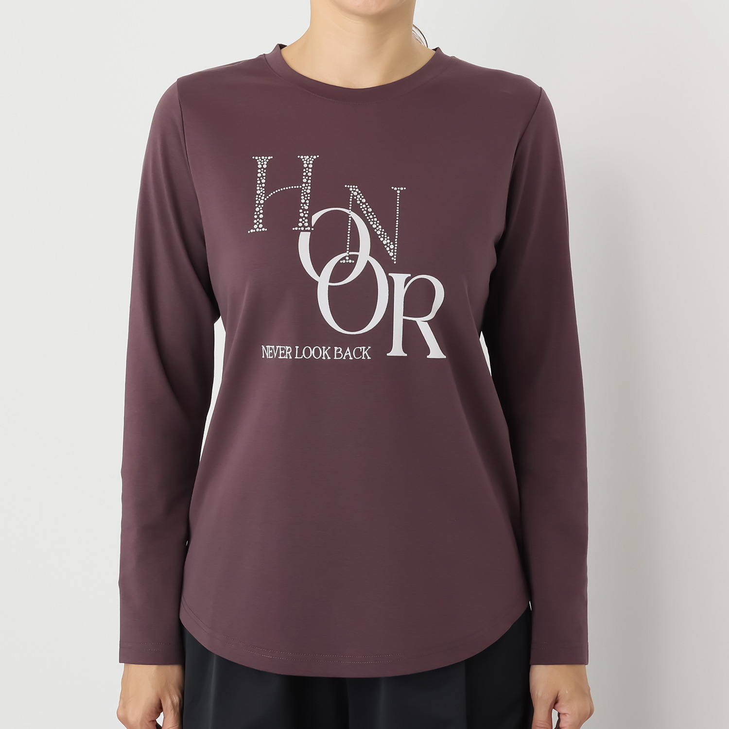 ヘブンアンドアース ラインストーンモティーフ メッセージ ロングＴシャツ