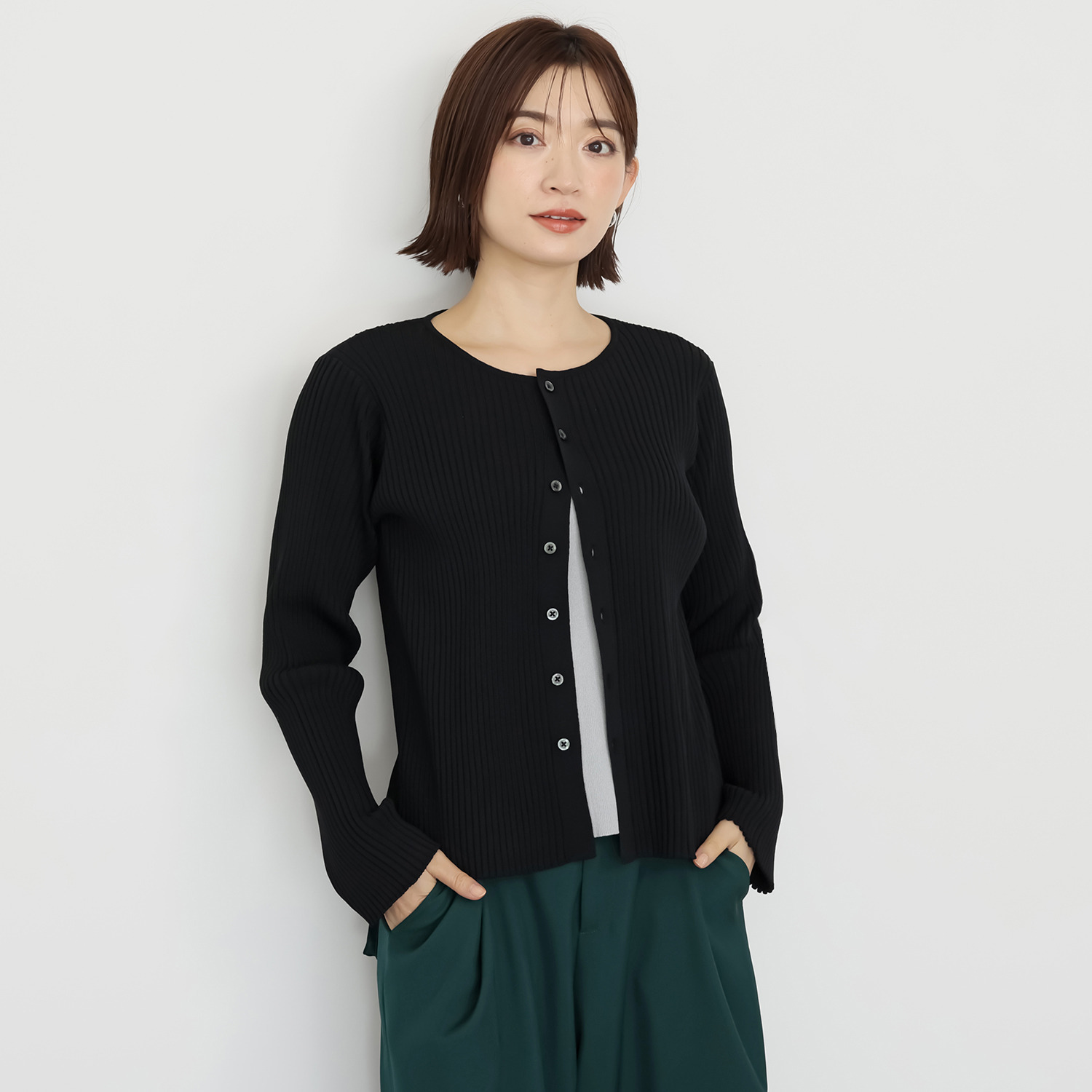 コモエリークローゼット フェイクレイヤード 配色ニットプルオーバー