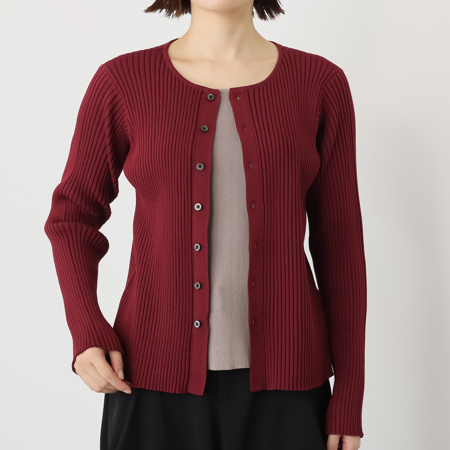 コモエリークローゼット フェイクレイヤード 配色ニットプルオーバー