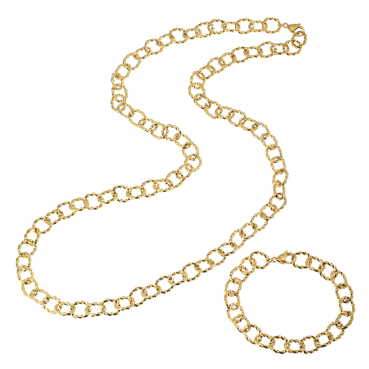 デルークス ステンレス ツイストデザインチェーン ロングネックレス＆ ブレスレットセット