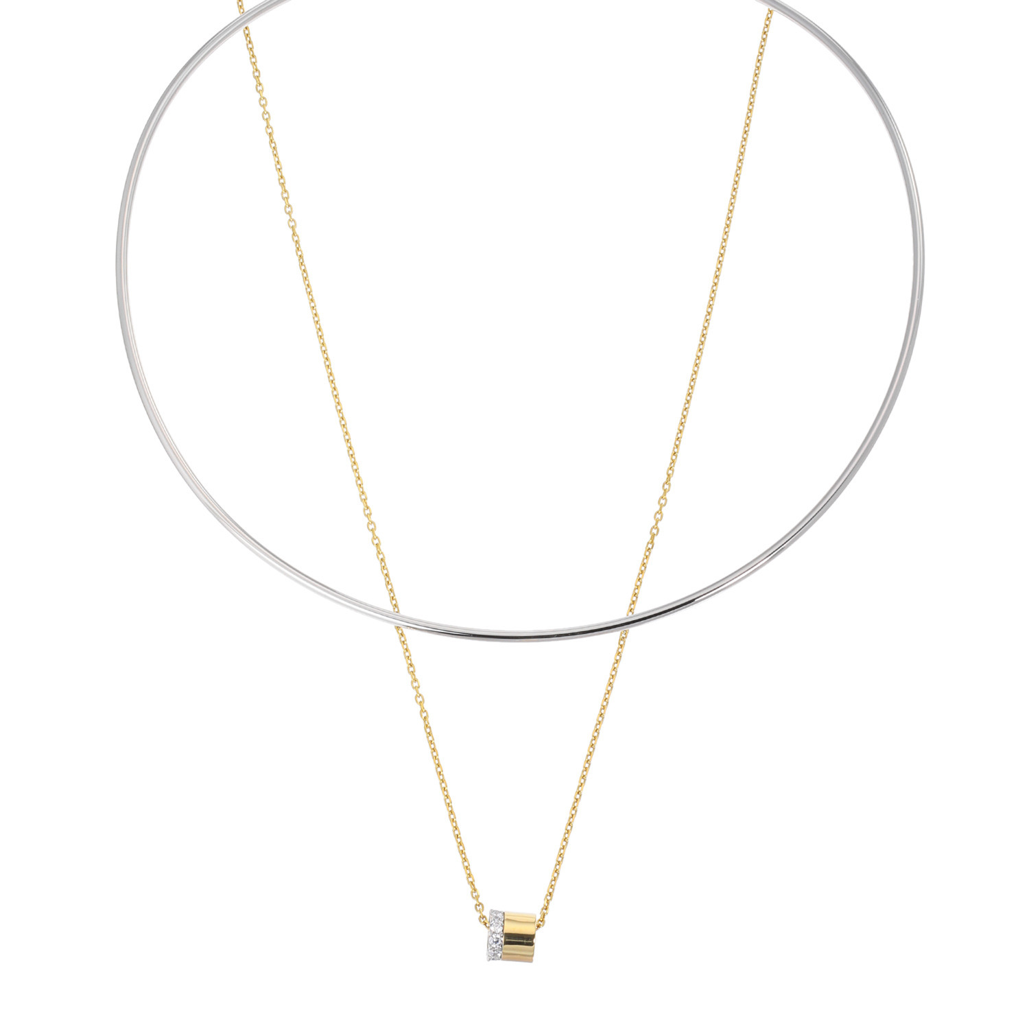 デルークス サージカルステンレス ツートーンデザイン ＣＺペンダント＆ チョーカーセット