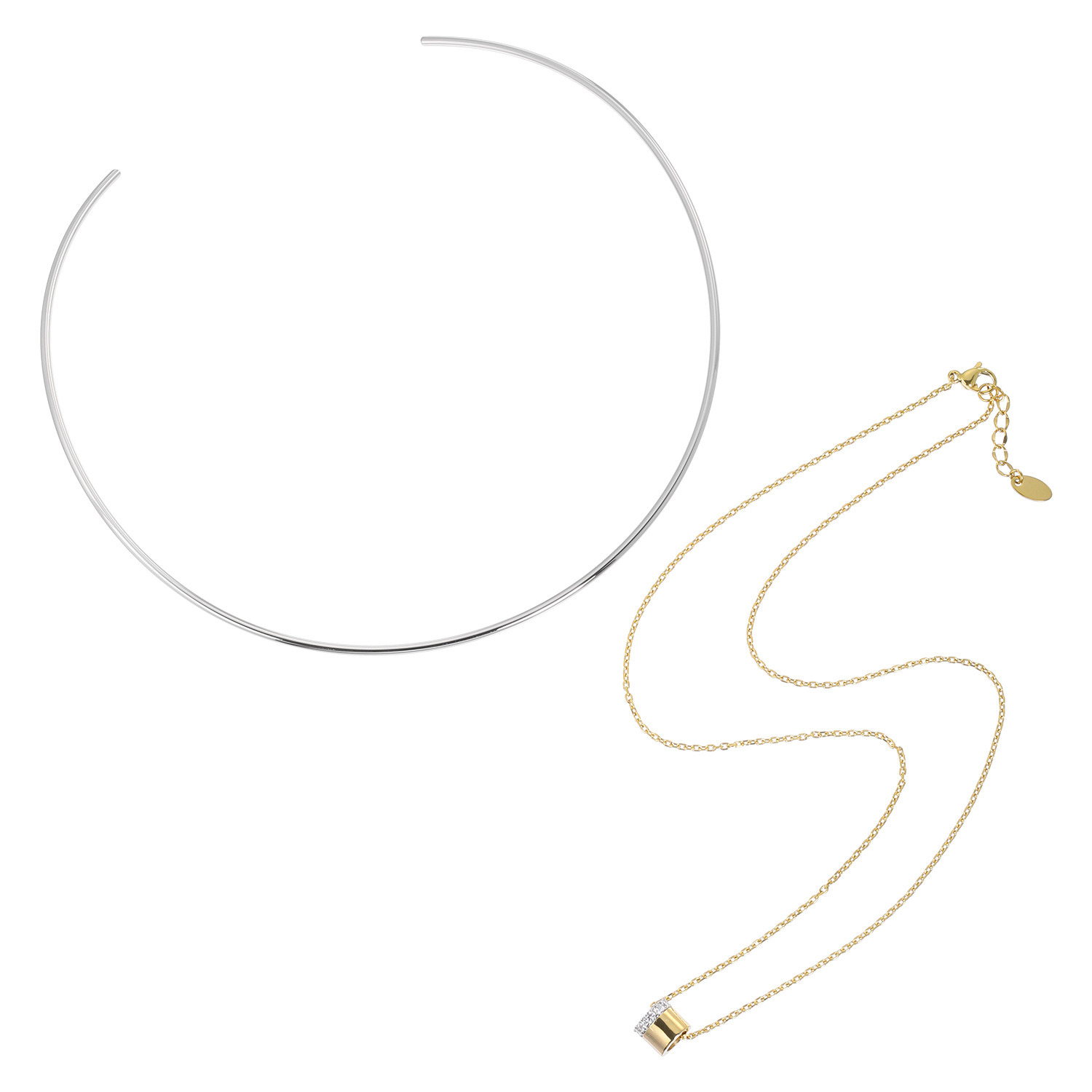 デルークス サージカルステンレス ツートーンデザイン ＣＺペンダント＆ チョーカーセット