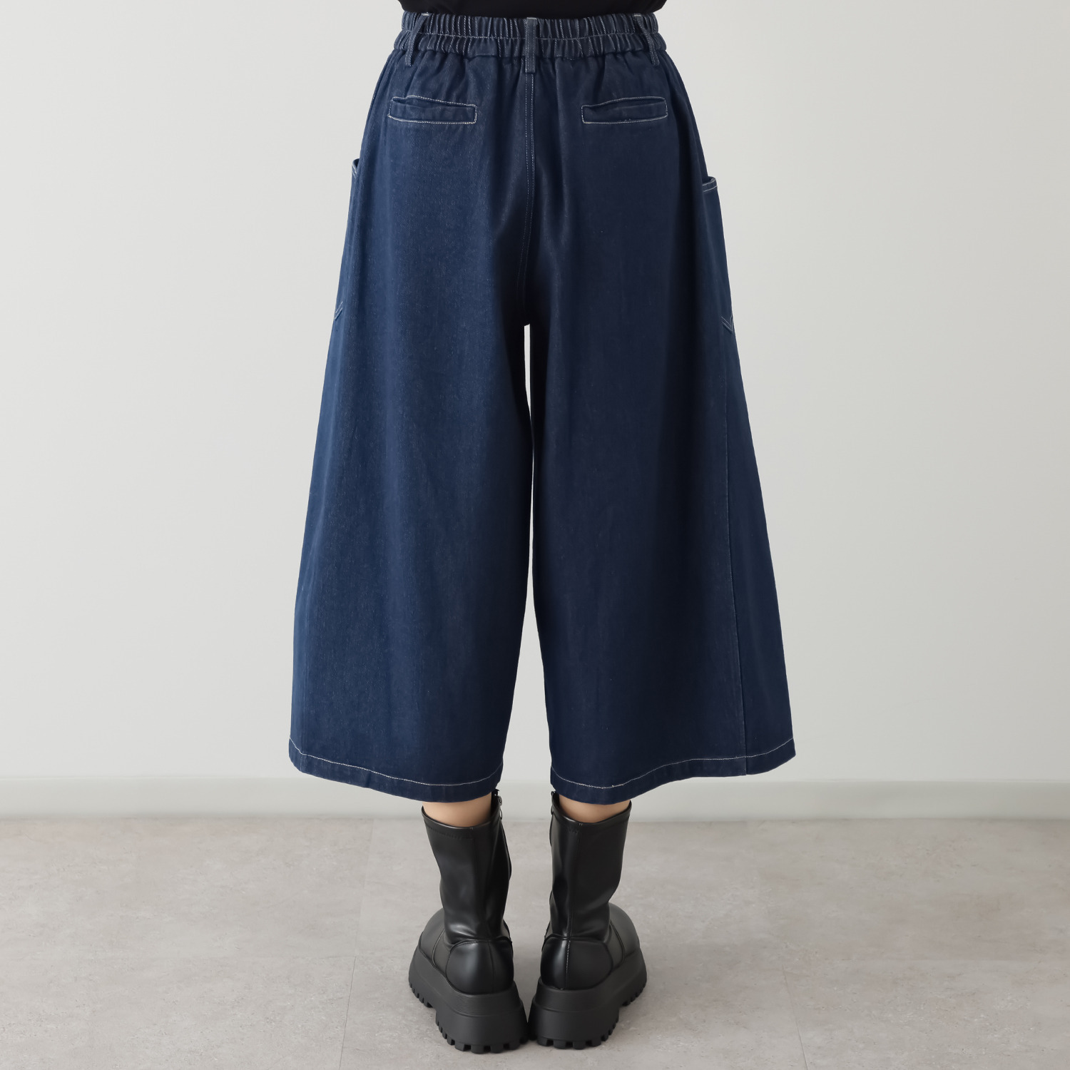 ベルデニム ウォッシュ加工入り ワイドシルエット デニム素材デザインパンツ