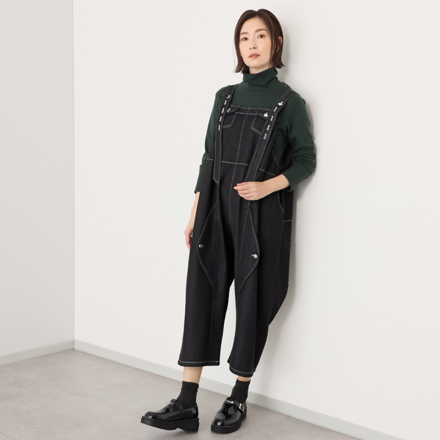 ベルデニム ウォッシュ加工入り デニム素材 デザインオーバーオール