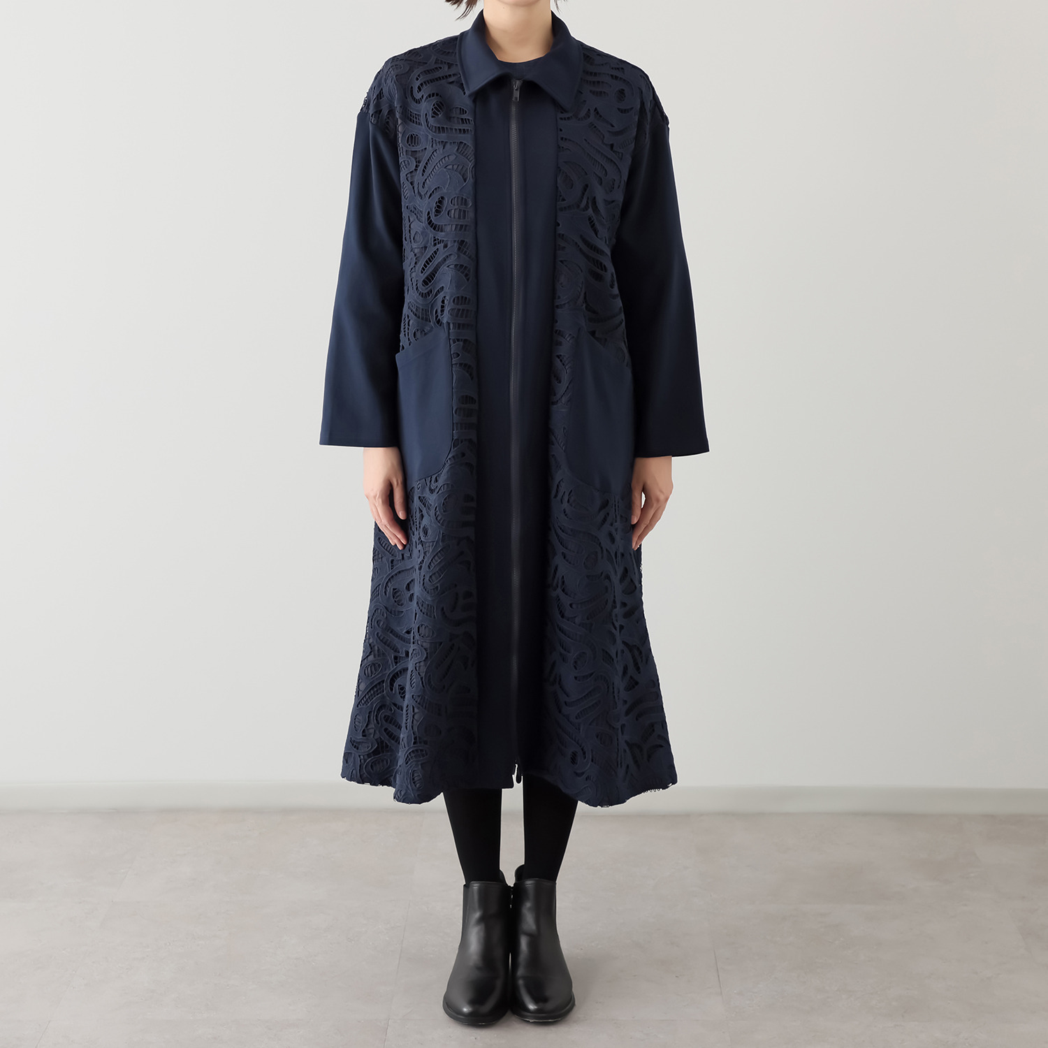 ベルデニム レース切替 オーバーサイズシルエット デザインコート