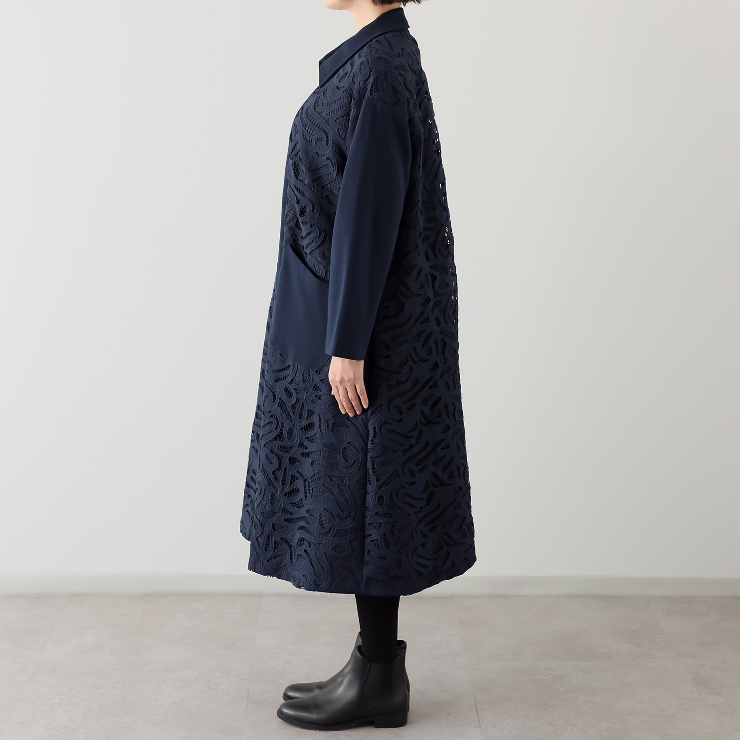 ベルデニム レース切替 オーバーサイズシルエット デザインコート