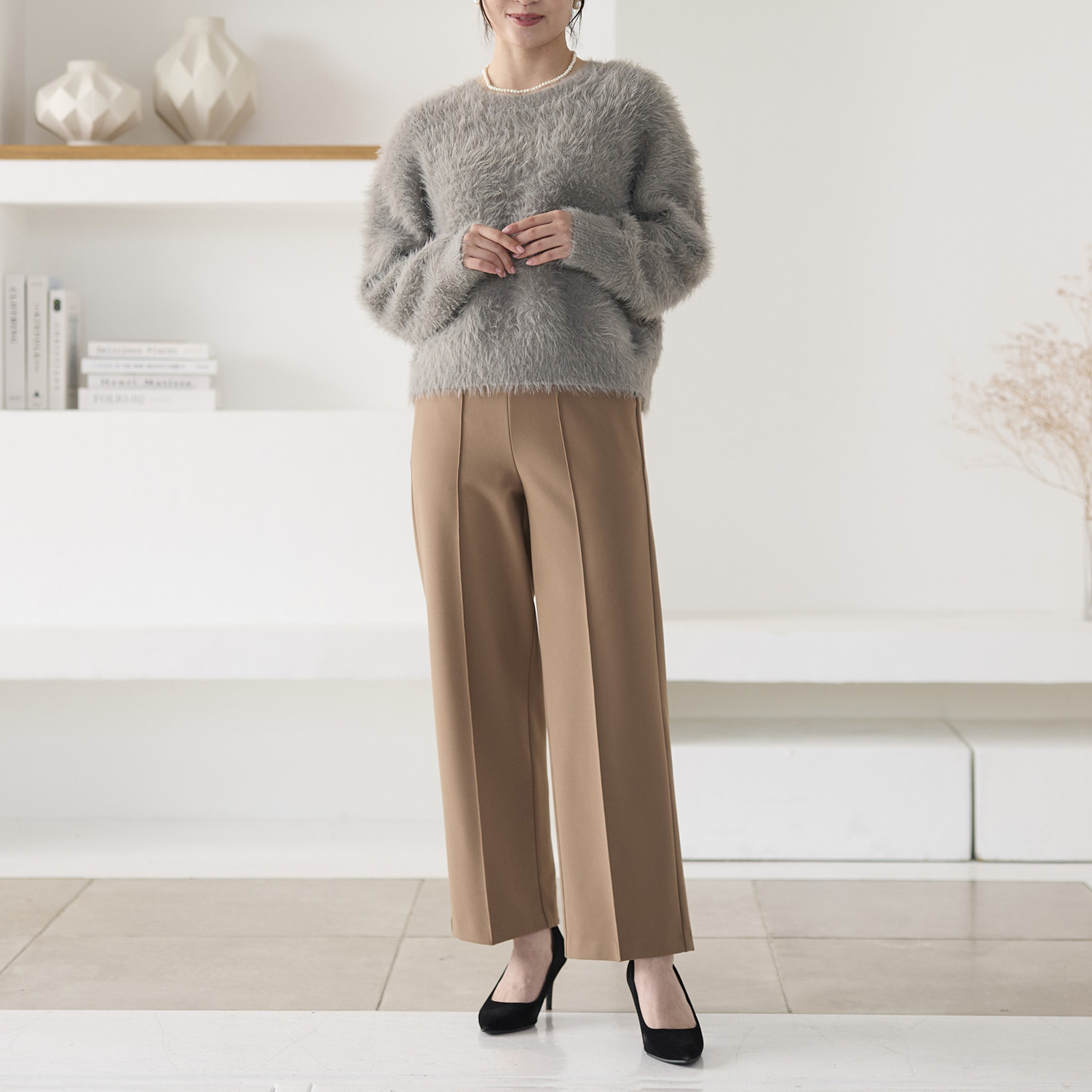 ＴＡＫＵＭＩＢＡ 吸湿発熱 ウーリッチウォーム イージーワイドスラックス ＜股下６５ｃｍ＞