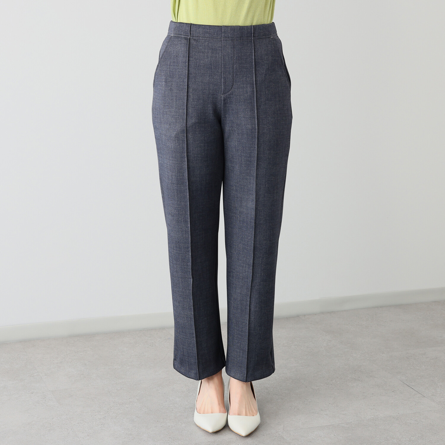 ＴＡＫＵＭＩＢＡ すふれ起毛プラス 保温 デニムプリント イージーワイドスラックス