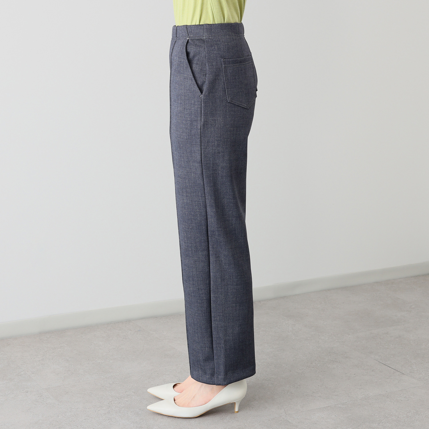 ＴＡＫＵＭＩＢＡ すふれ起毛プラス 保温 デニムプリント イージーワイドスラックス