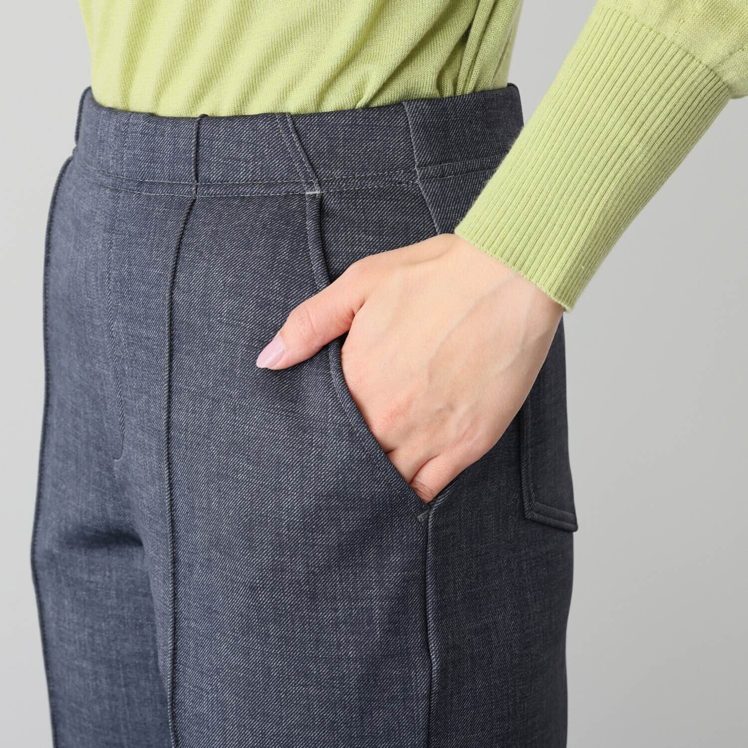 ＴＡＫＵＭＩＢＡ すふれ起毛プラス 保温 デニムプリント イージーワイドスラックス