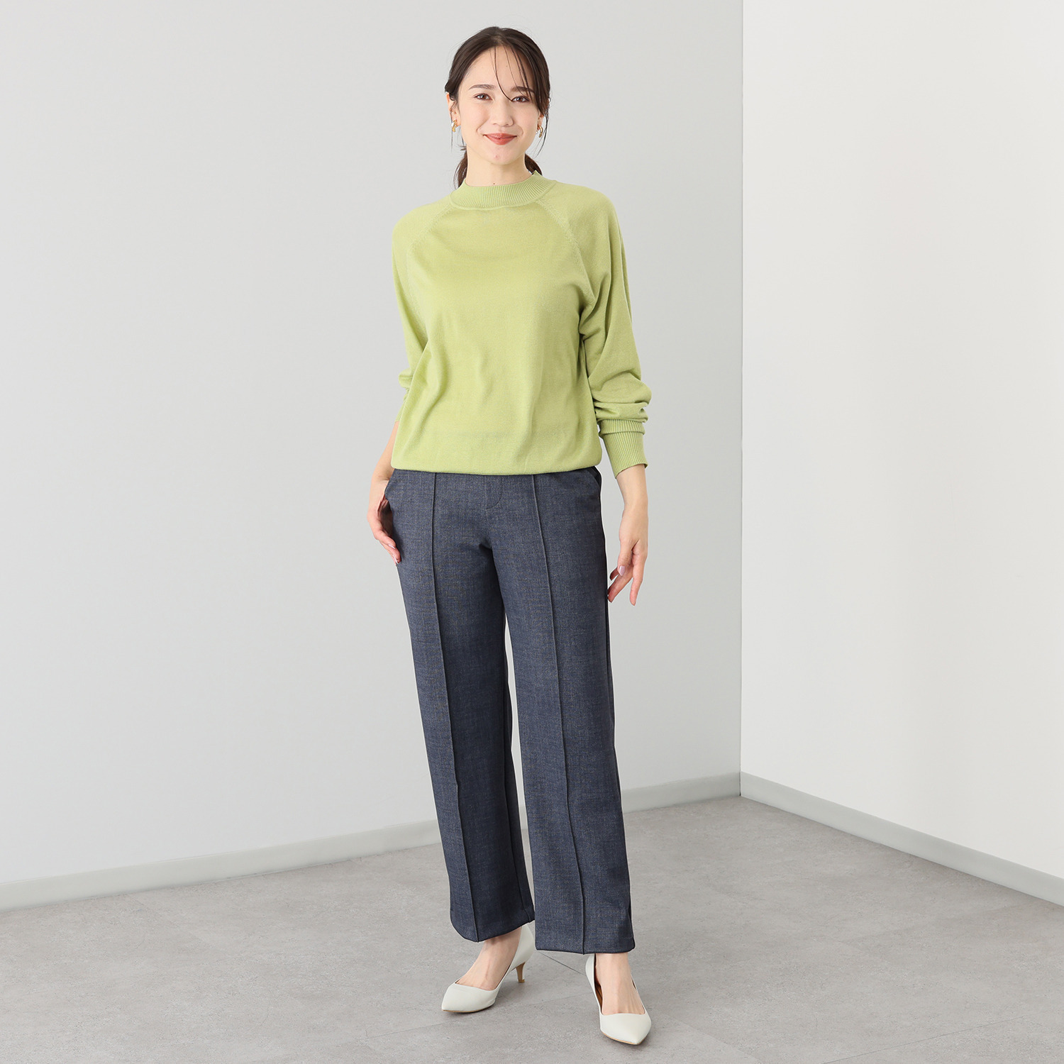 ＴＡＫＵＭＩＢＡ すふれ起毛プラス 保温 デニムプリント イージーワイドスラックス