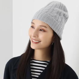 カシミコ ウールカシミヤ ケーブル柄 ニット帽