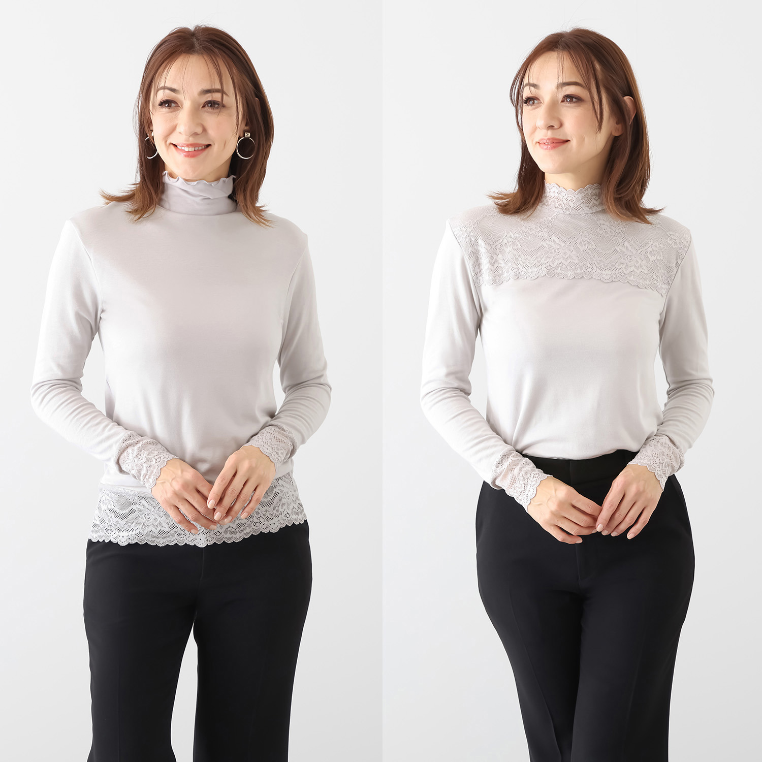 マリランテ 暖かい！蒸れにくい！ タケダレースアクセント エレガントプルオーバー デザイン違い２枚セット