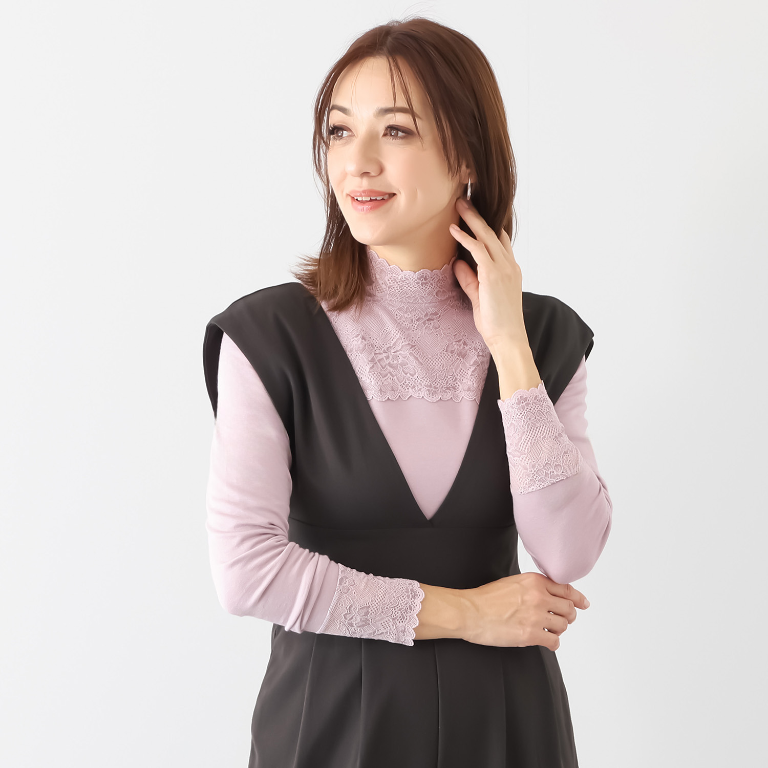 マリランテ 暖かい！蒸れにくい！ タケダレースアクセント エレガントプルオーバー デザイン違い２枚セット