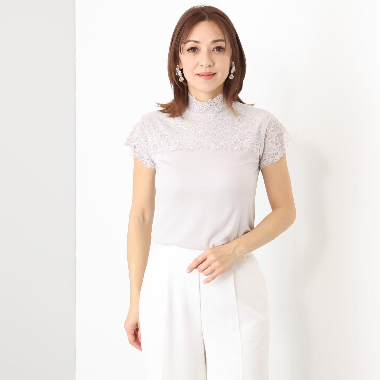 マリランテ 暖かい！蒸れにくい！ 柔らかのびのび快適素材 タケダレースアクセント フレンチ袖プルオーバー