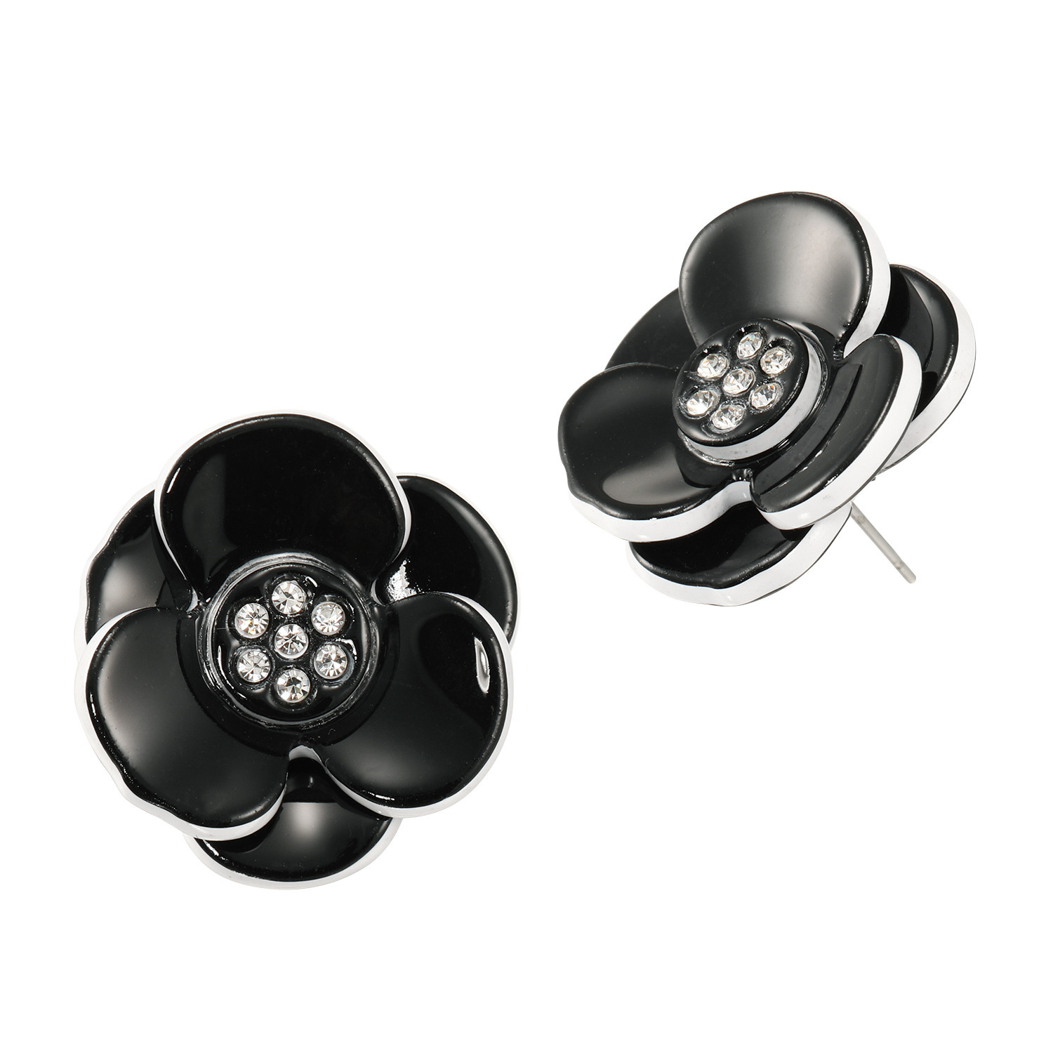 エスアンドアール ブラック＆ホワイト カメリアモティーフ イヤリング／ピアス