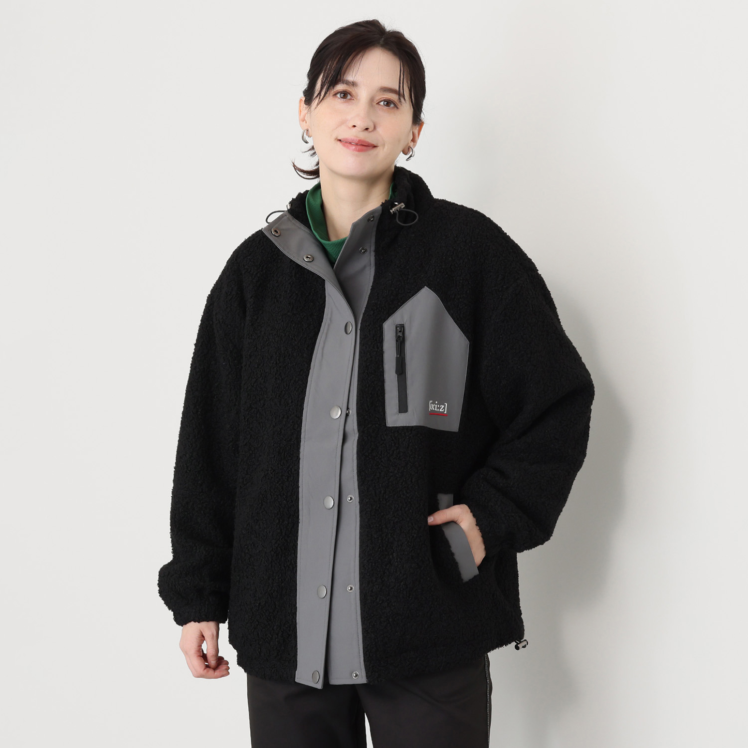 イクシーズ コクーンシルエット バイカラー ボアブルゾン