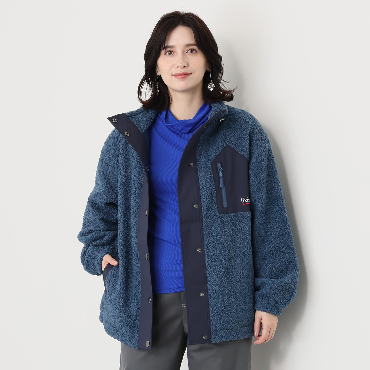 イクシーズ コクーンシルエット バイカラー ボアブルゾン