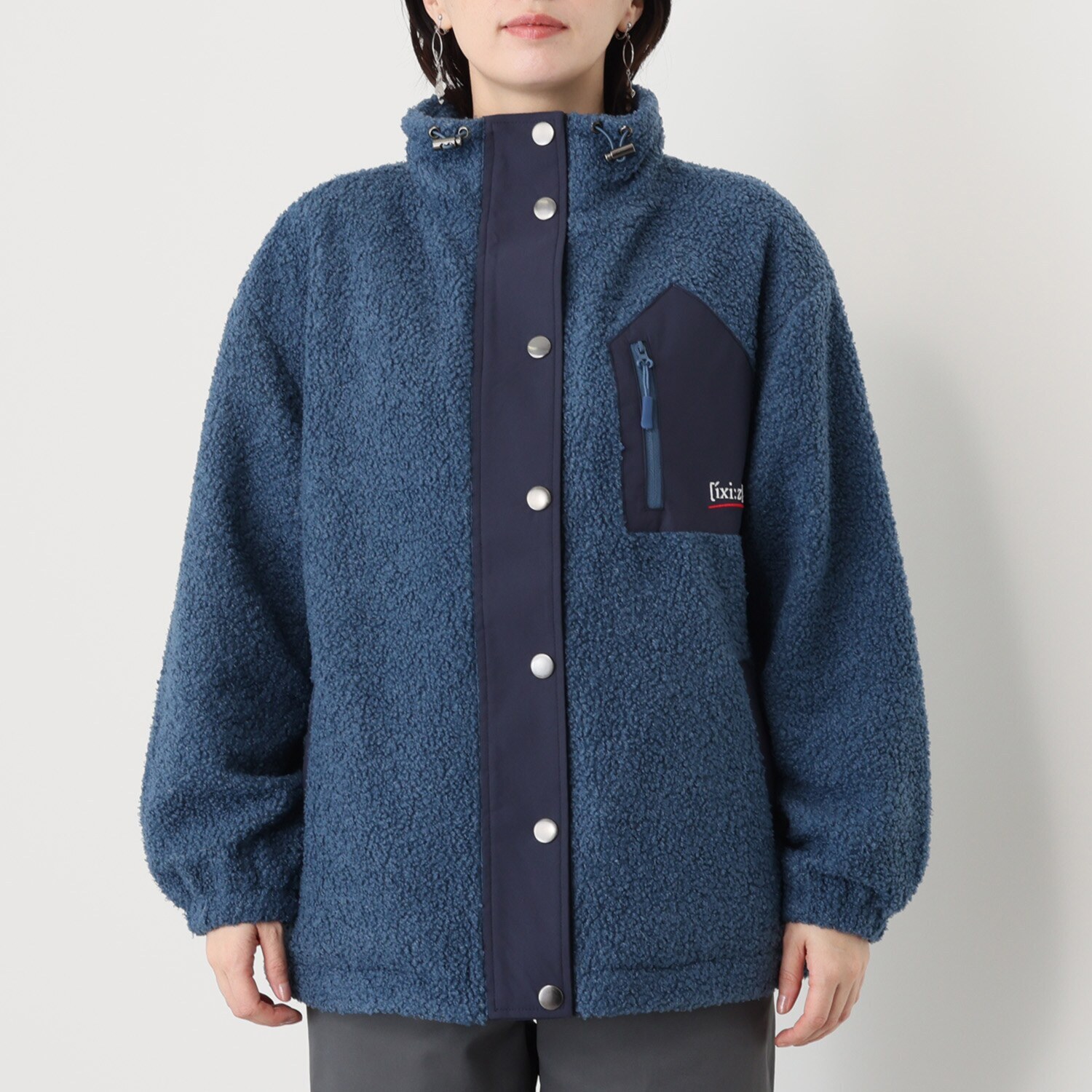 イクシーズ コクーンシルエット バイカラー ボアブルゾン