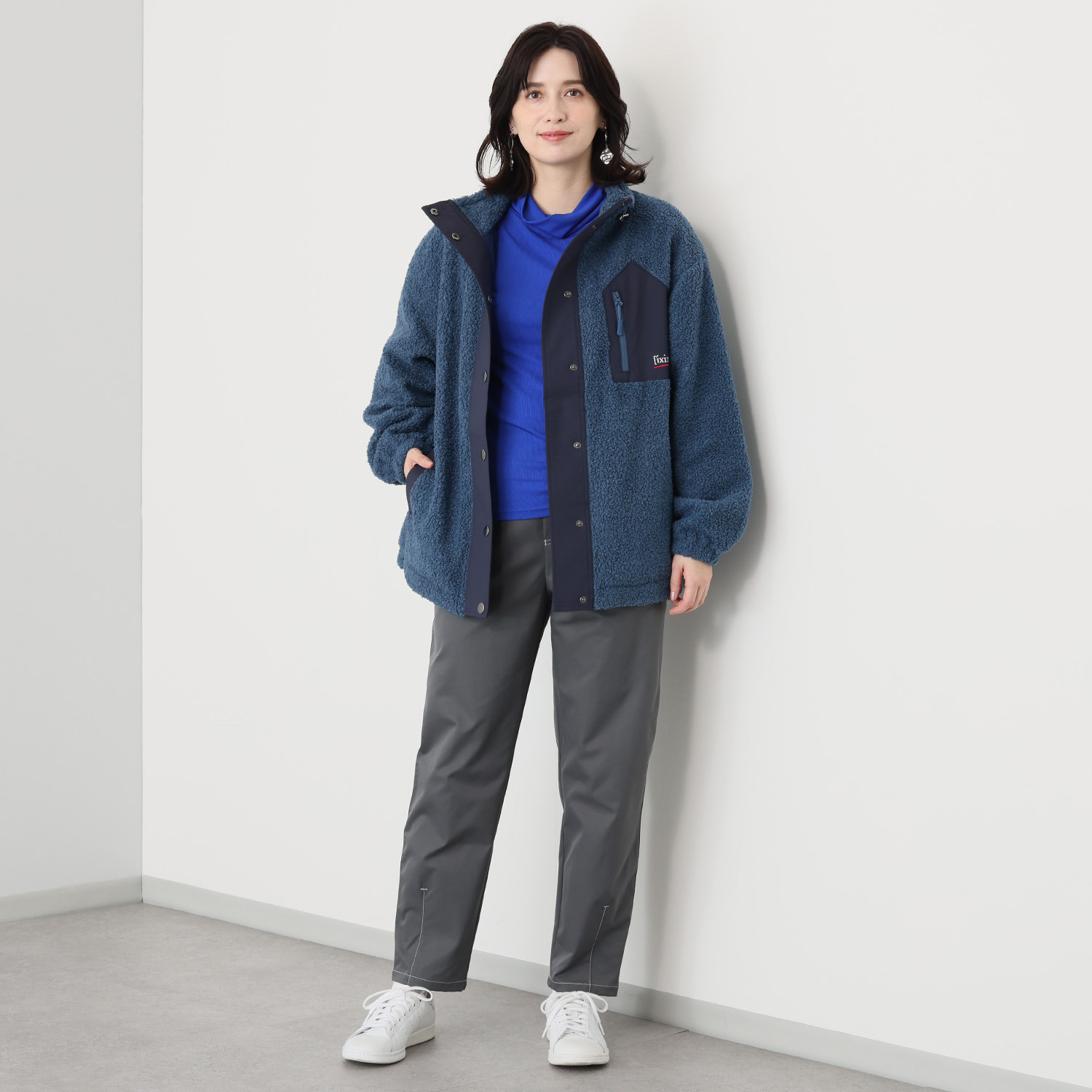 イクシーズ コクーンシルエット バイカラー ボアブルゾン