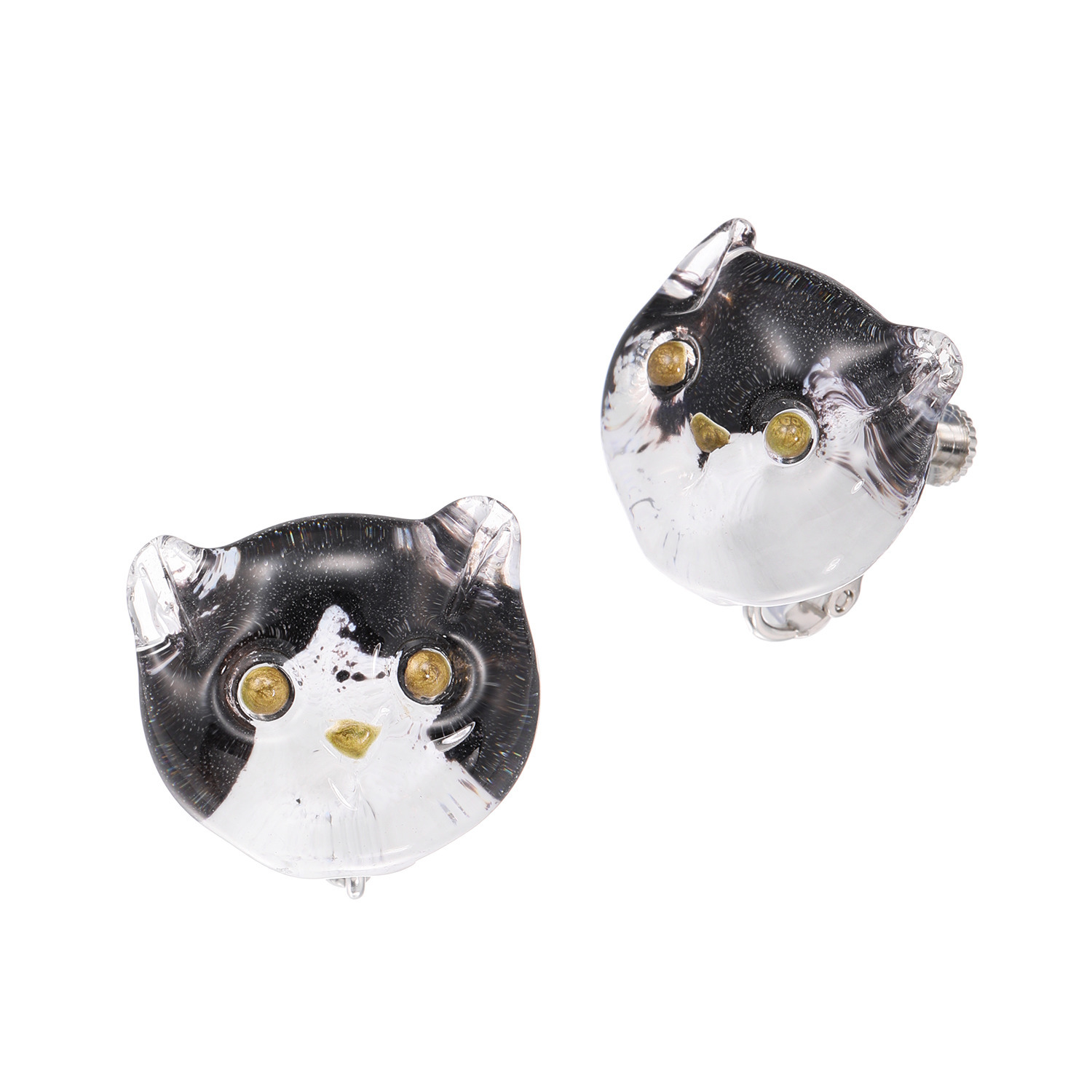 イチグラス ガラス 猫イヤリング／ピアス