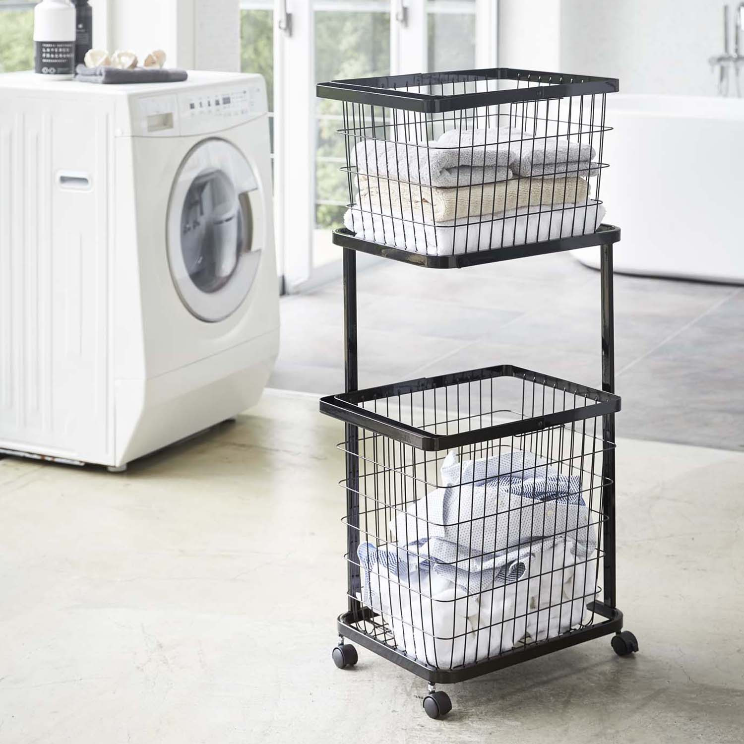 山崎実業　タワー キャスター付きで 移動が簡単 ランドリーワゴン＋ バスケット