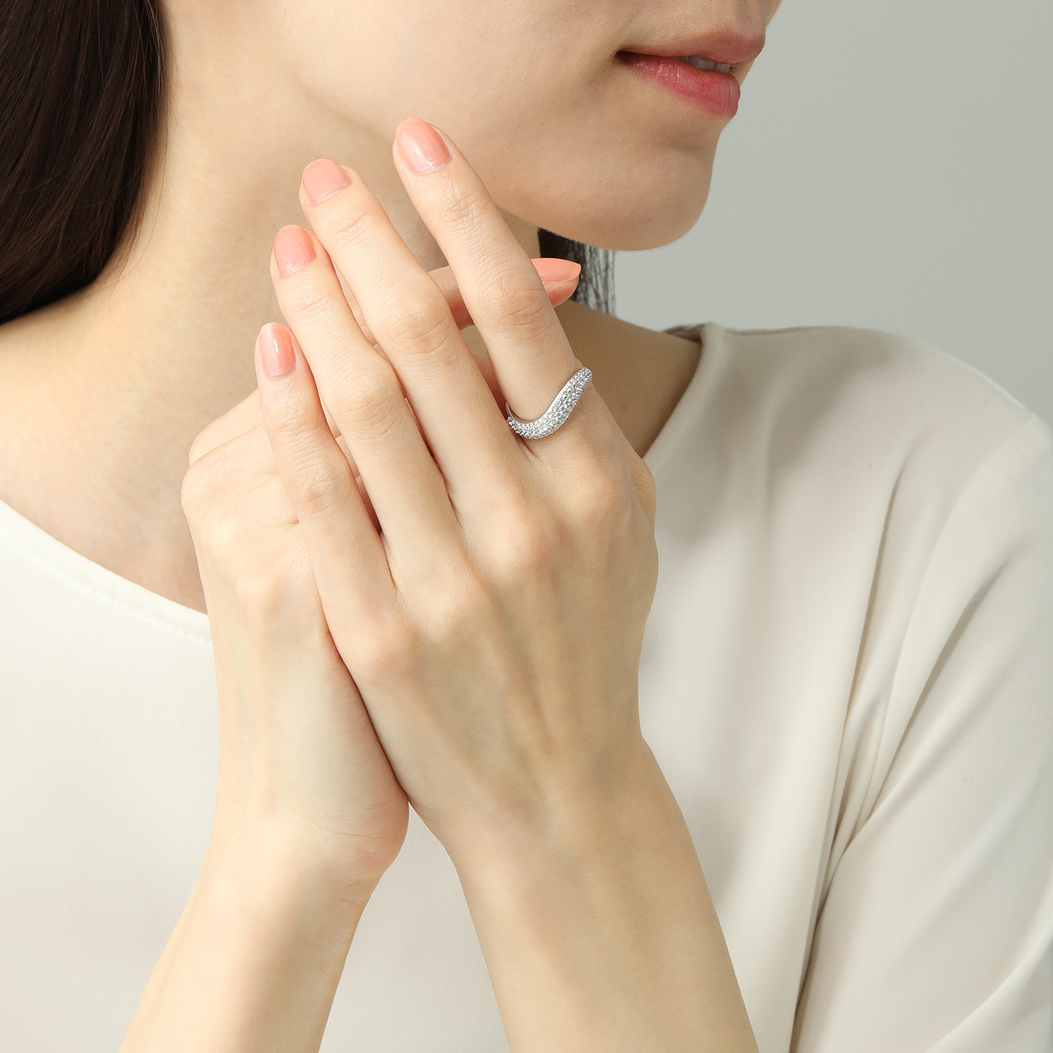 ダイアモア シルバー　ＣＺ パヴェ ウェーブリング