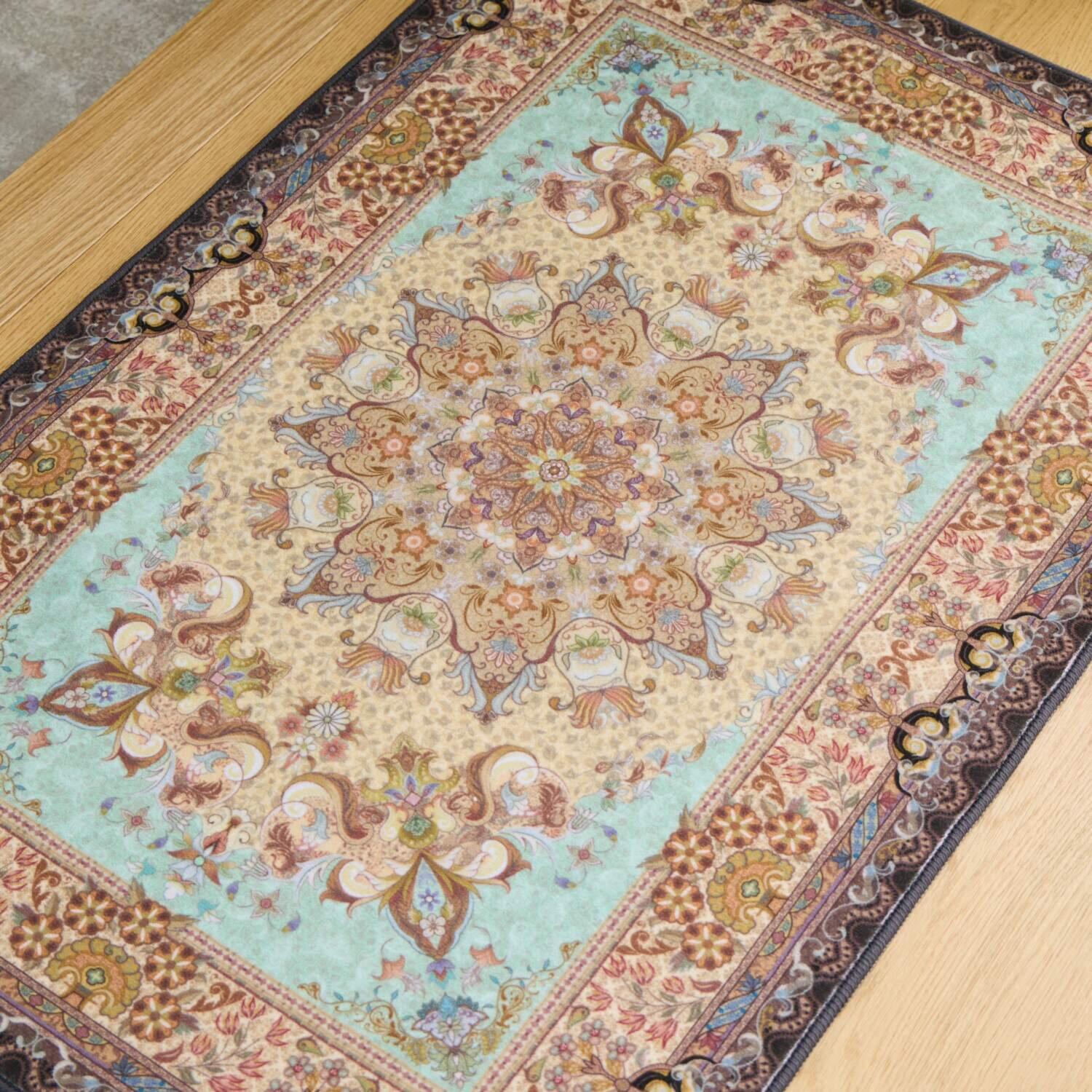 はっ水加工 ペルシャンデザイン ウールタッチマット “リオネッタ” ＜６０×９０ｃｍ＞ 