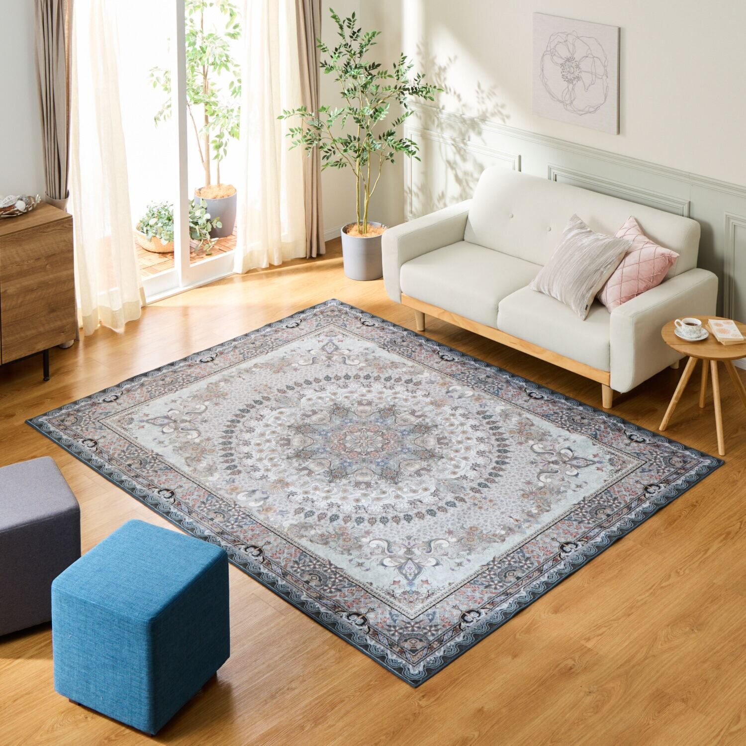 はっ水加工 ペルシャンデザイン ウールタッチカーペット “リオネッタ” ＜１９０×２４０ｃｍ＞