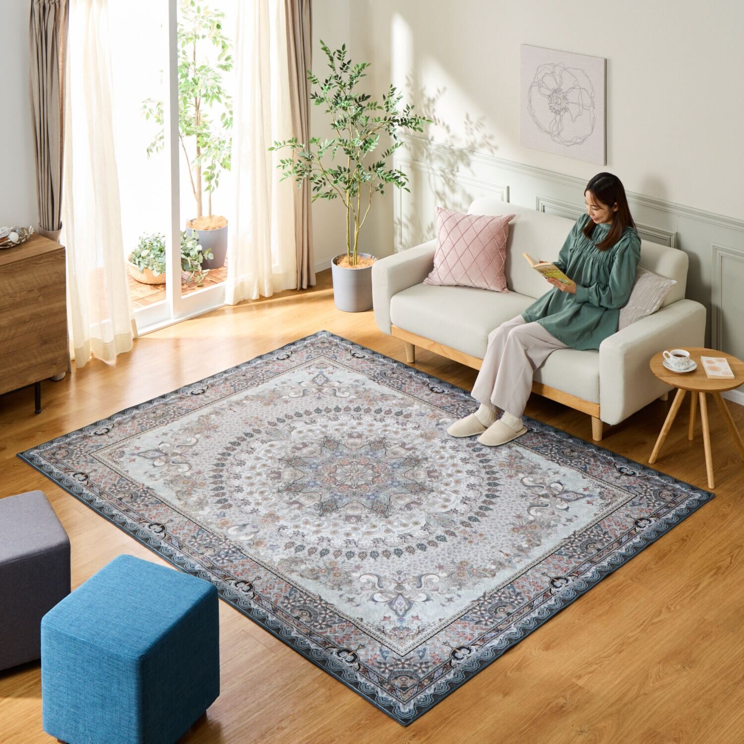 はっ水加工 ペルシャンデザイン ウールタッチカーペット “リオネッタ” ＜１９０×２４０ｃｍ＞