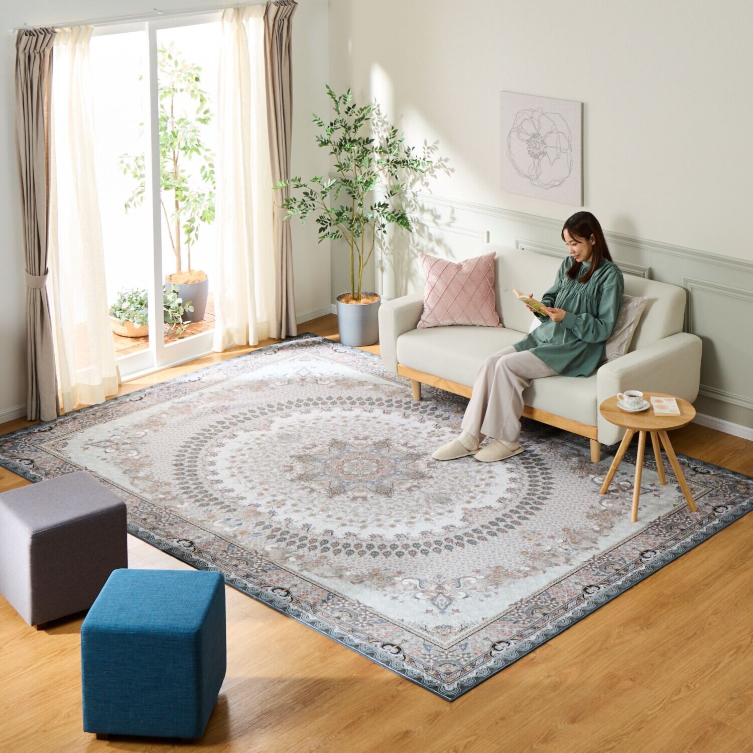 はっ水加工 ペルシャンデザイン ウールタッチカーペット “リオネッタ” ＜２３０×３２０ｃｍ＞