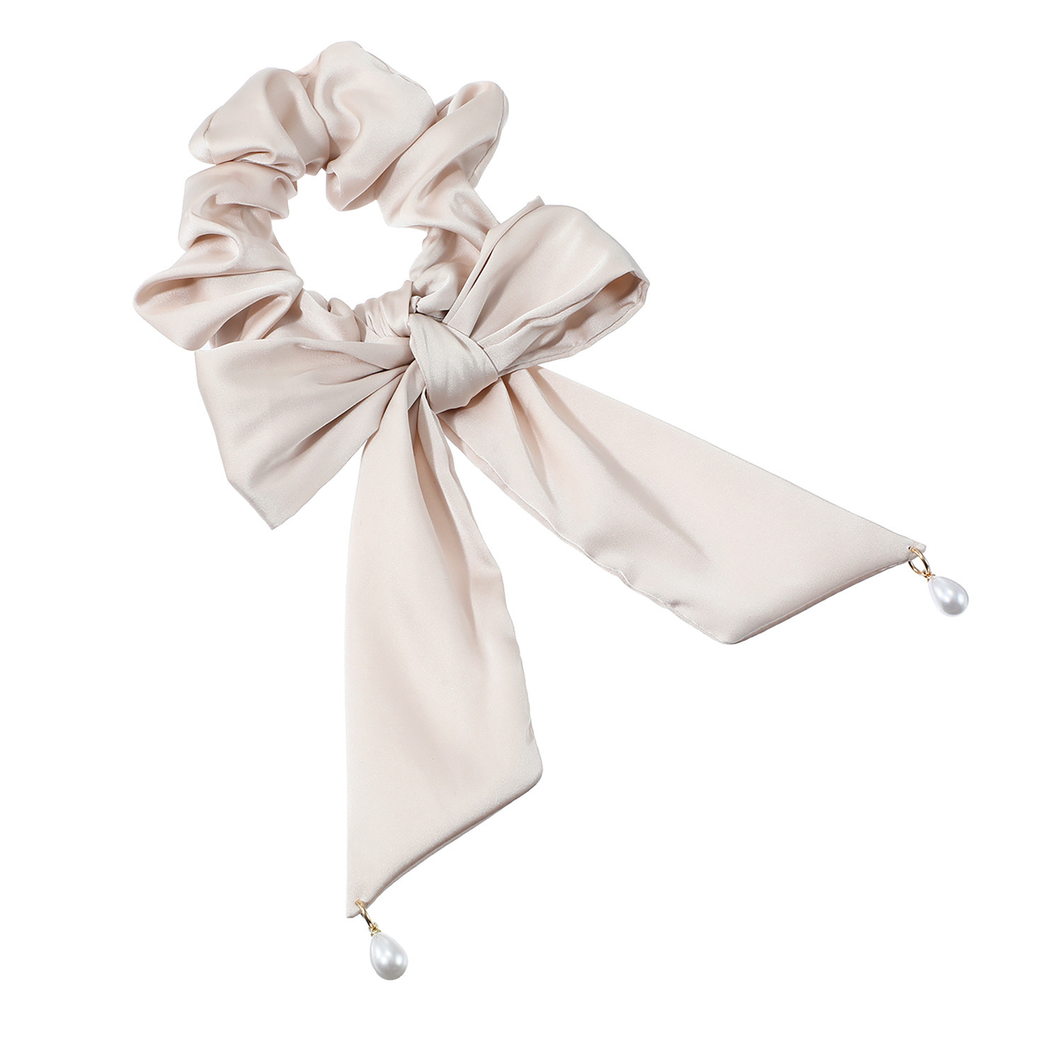 メイドバイスターズ シルク＆コラーゲンの Ｗ加工！ パールモティーフが揺れる リボンタイ付き モイストシュシュ