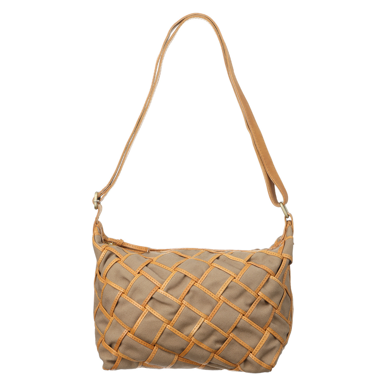 ズッケロ レザートリムキャンバス メッシュショルダーバッグ